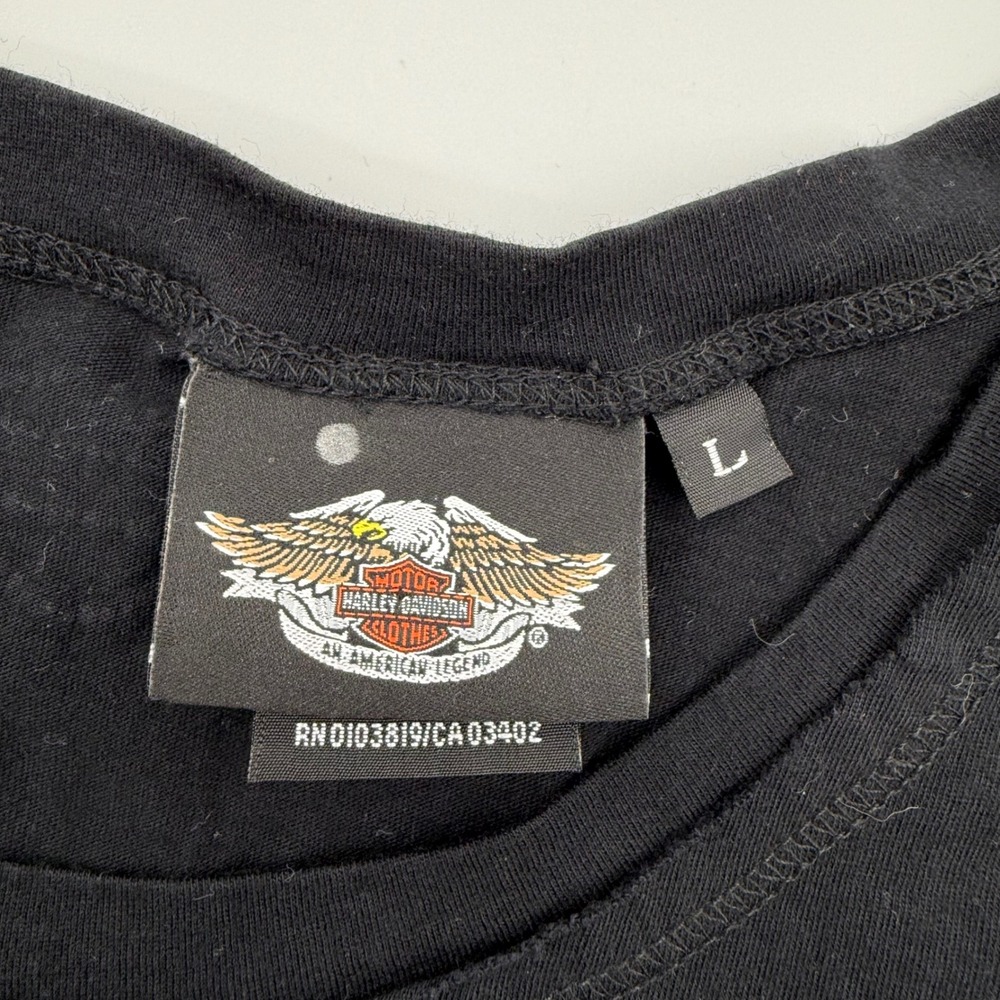 Harley Davidson Womens Black‎ Rhinestone Rose Dagger T-Shirt Large Made in USA - Picture 5 of 8